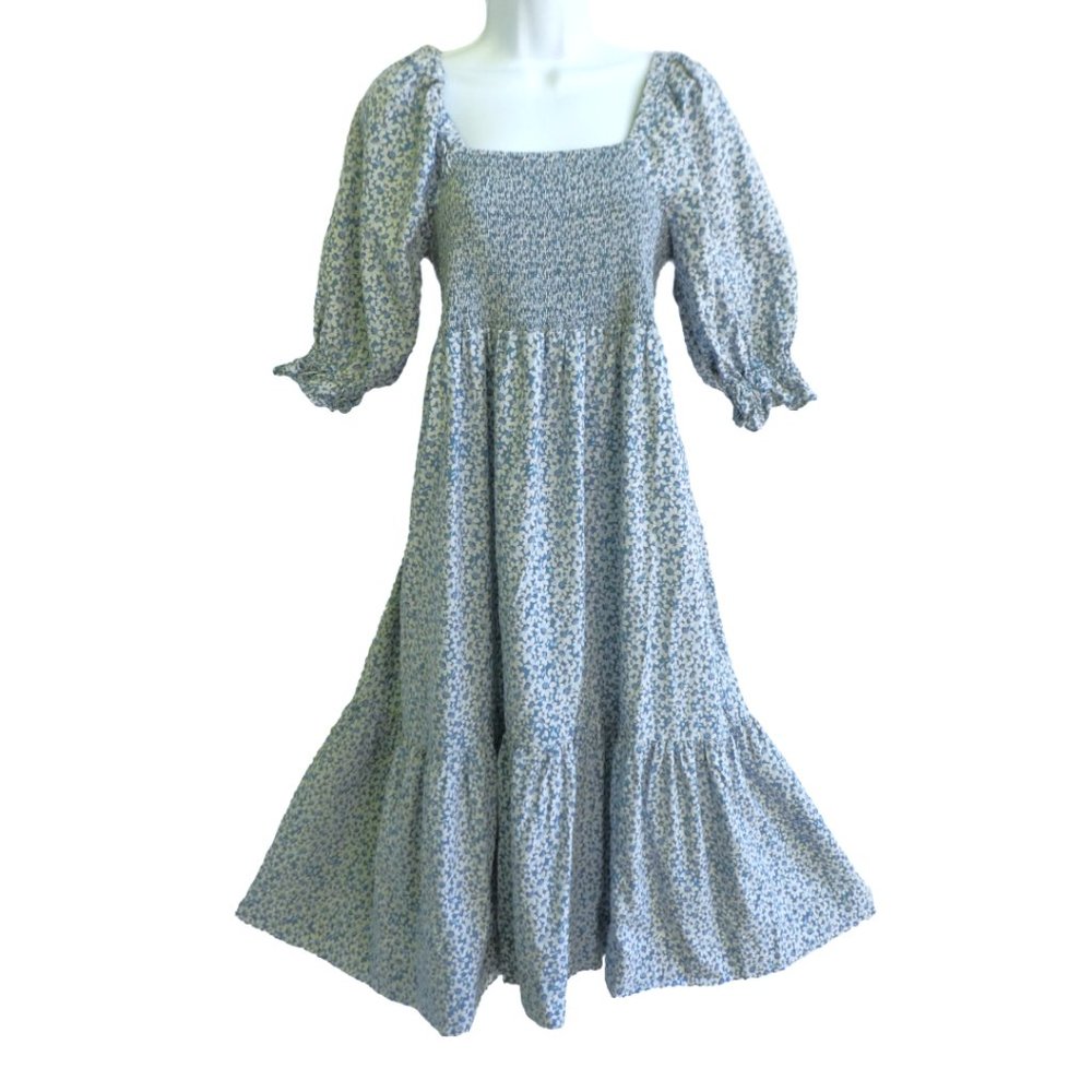 Madewell Lucie Peasant Maxi Dress Smocked Bodice Ditsy Floral Ruffled Hem M